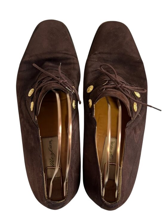 Mezlan dress shoes chocolate brown suede gold coin lace up mens 12 main image 8